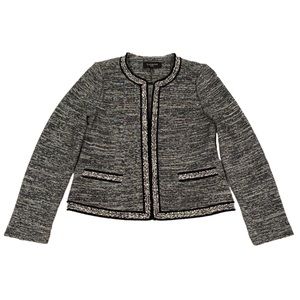 Talbots Open Front Blazer Women’s Size Petite Black/White Cotton Career Jacket